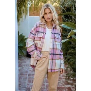 Lulus Choose Your Vibe Pink Plaid Shacket - Size XS